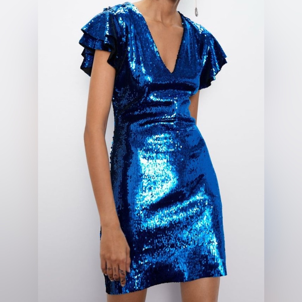 Zara Blue Sequin Mini Dress Medium